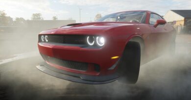 автомобиль dodge challenger в дыму